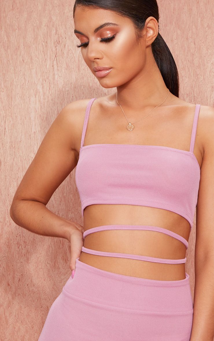 mauve ribbed strappy cut out detail bodycon dress