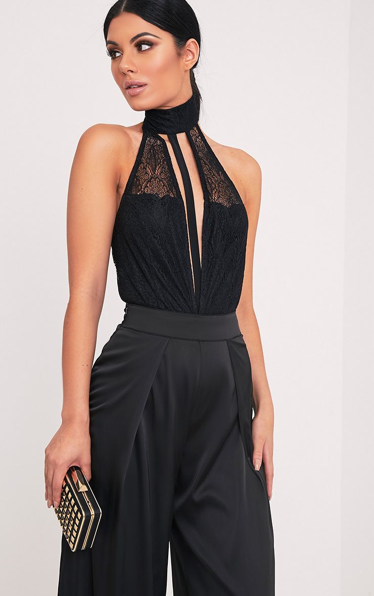 Made black deep plunge cross back lace body 80 red july