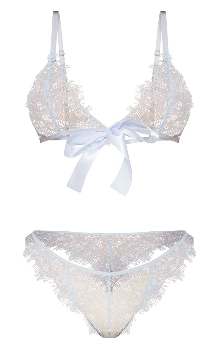 Powder Blue Ribbon Lace Detail Set Lingerie PrettyLittleThing