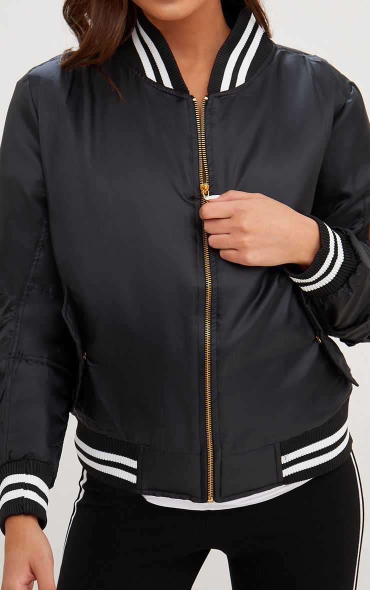 Black Sports Trim Bomber Jacket. Coats & Jackets PrettyLittleThing