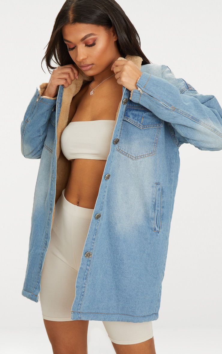 borg longline denim jacket