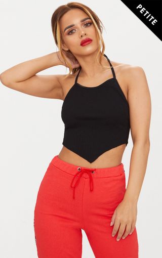 Shape black halterneck lace tie back bralet reviews