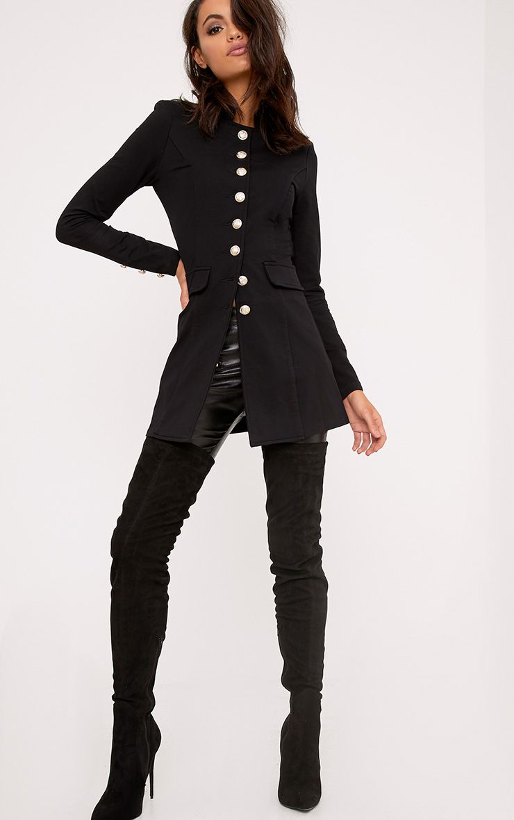 Deleana Black Longline Military Style Jacket | Coats & Jackets
