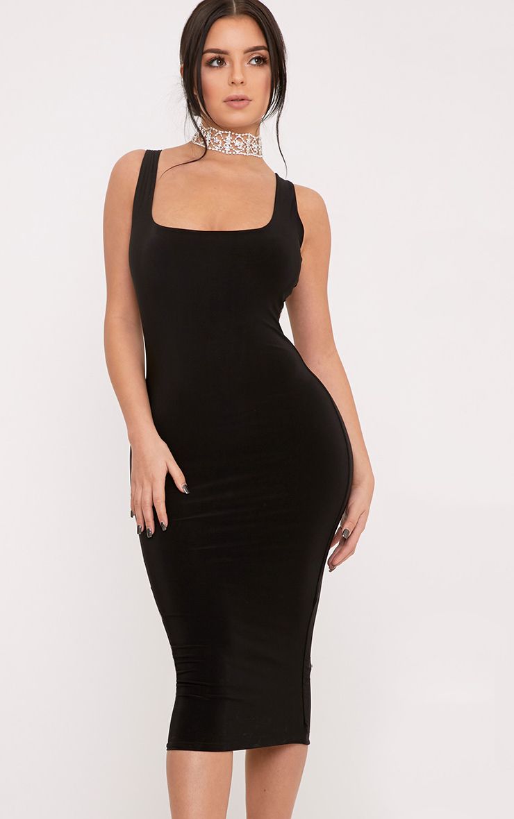 Shape Abrielle Black Slinky Midi Dress PLT Shape PrettyLittleThing