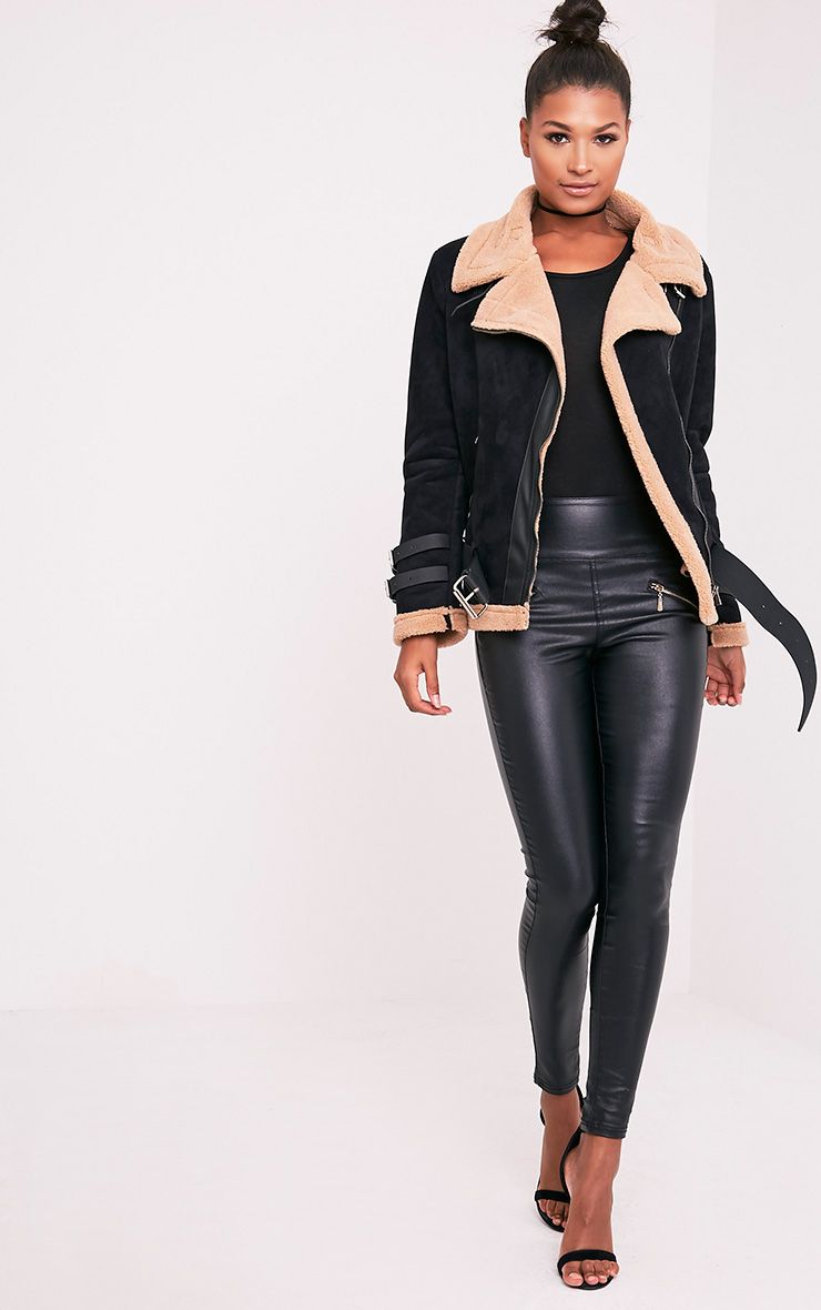 Eloise Black Faux Suede Bonded Aviator Jacket Coats Jackets Eloise Black Faux Suede Bonded Aviator Jacket Coats Jackets Prettylittlething Usa