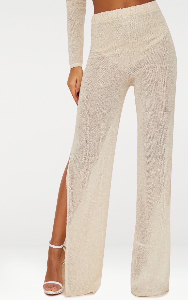 Gold Glitter Knit Flare Trouser PrettyLittleThing