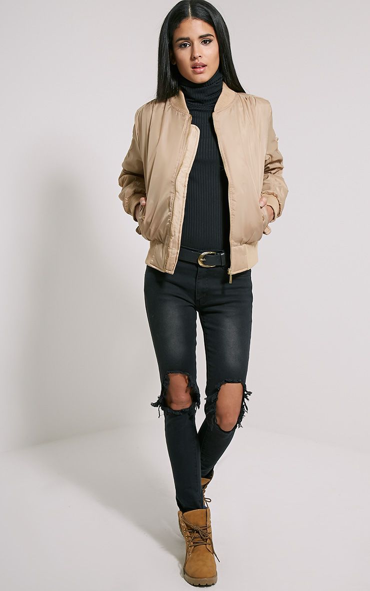 Alexus Beige Bomber Jacket Coats & Jackets PrettylittleThing
