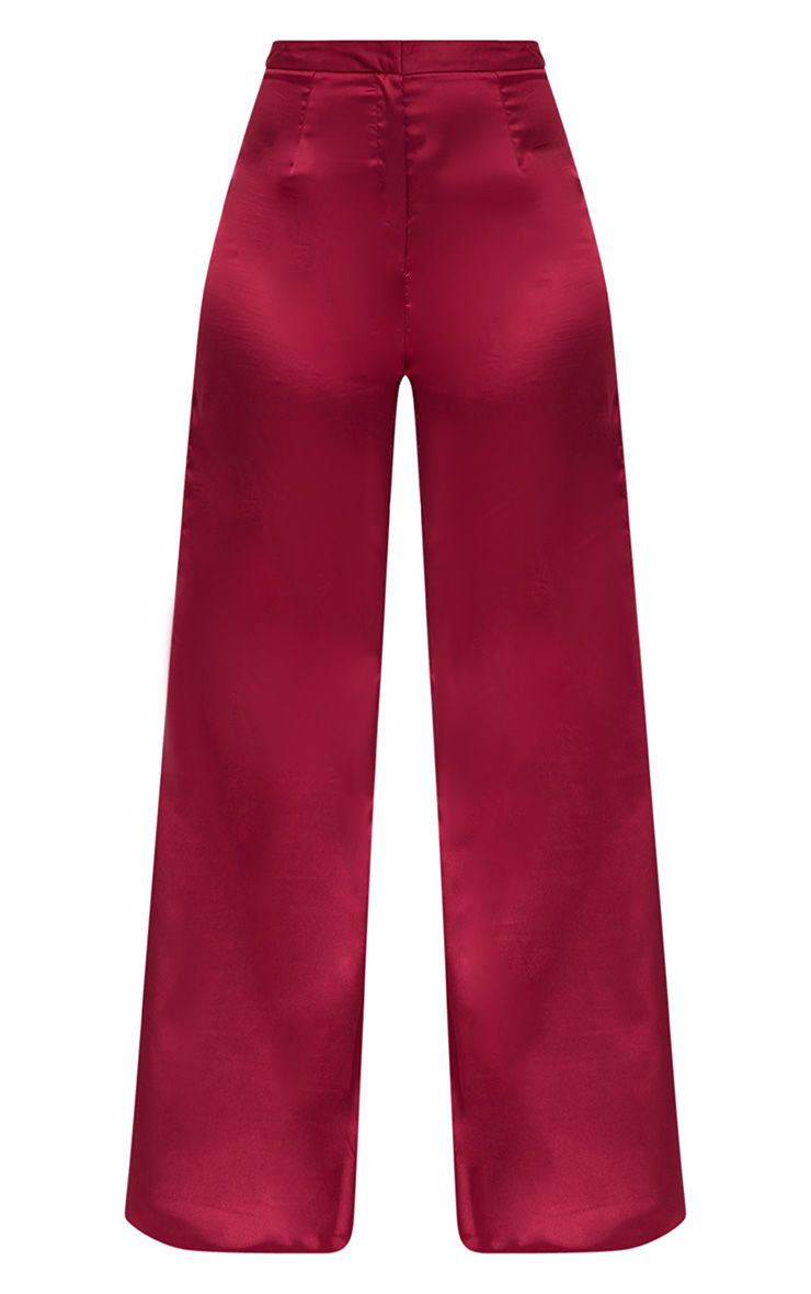Wine Satin Wide Leg Trousers Trousers PrettyLittleThing