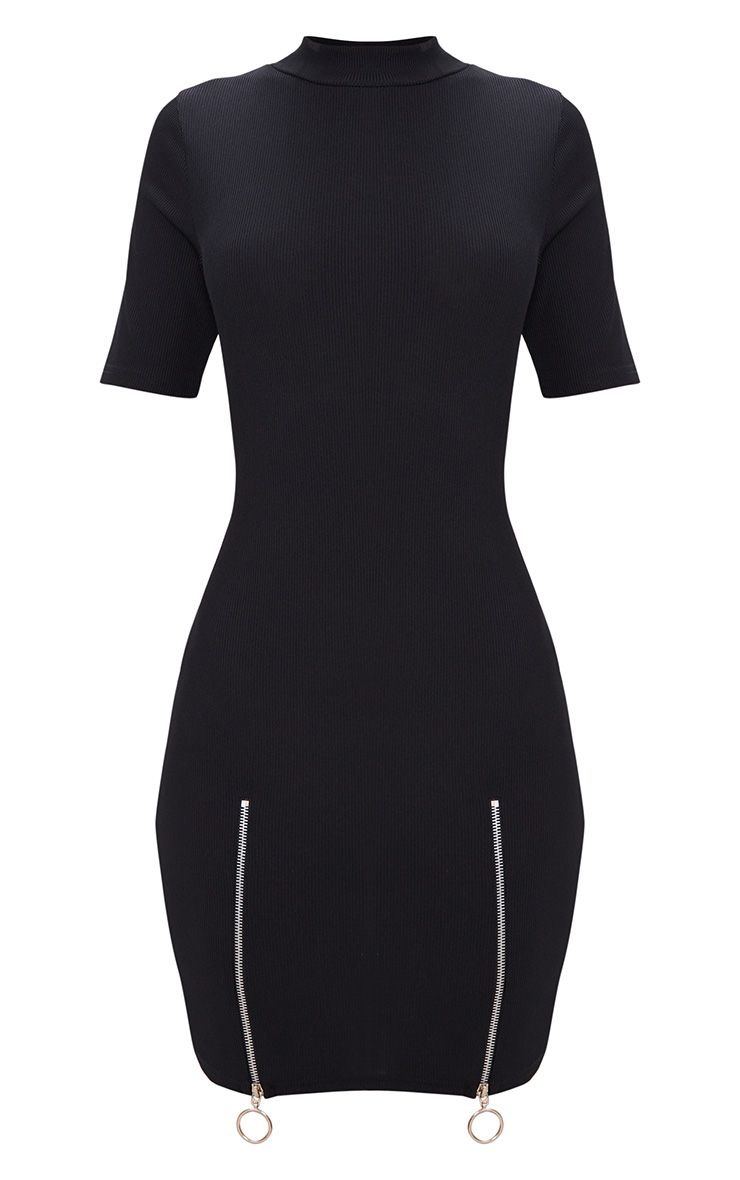Black O Ring Zip Detail Bodycon Dress PrettyLittleThing