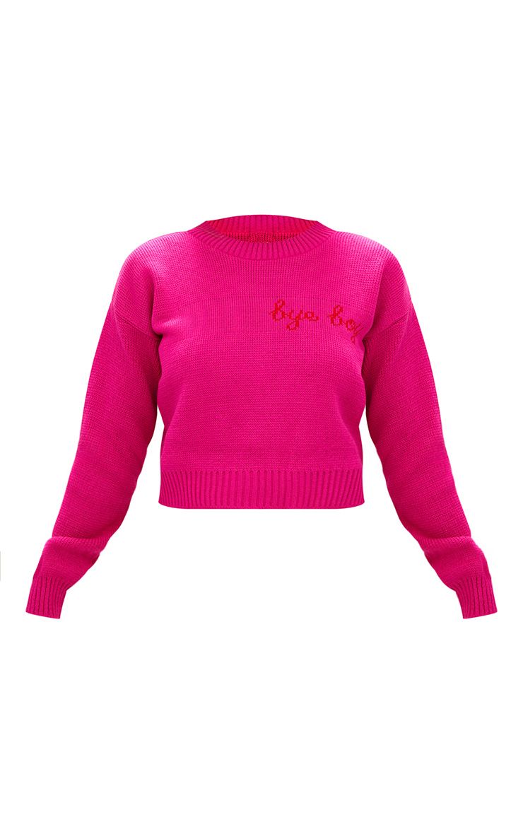 Pink Bye Boy Slogan Jumper. Knitwear | PrettyLittleThing