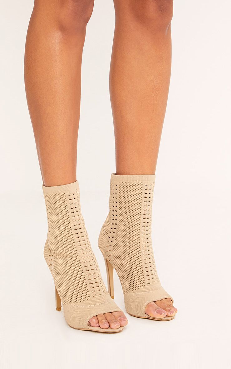 Donna Nude Knitted Peep Toe Sock Boots Shop Shoes PrettyLittleThing