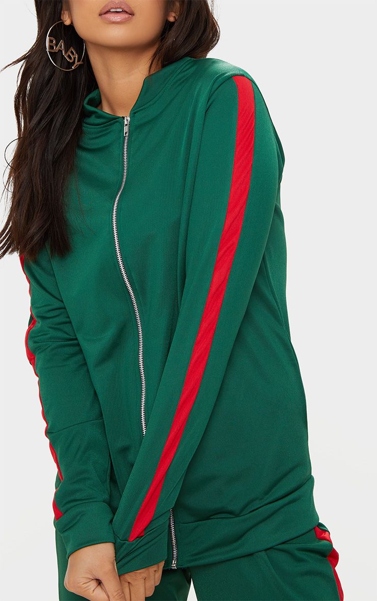 Green Scuba Contrast Stripe Tracksuit Top PrettyLittleThing