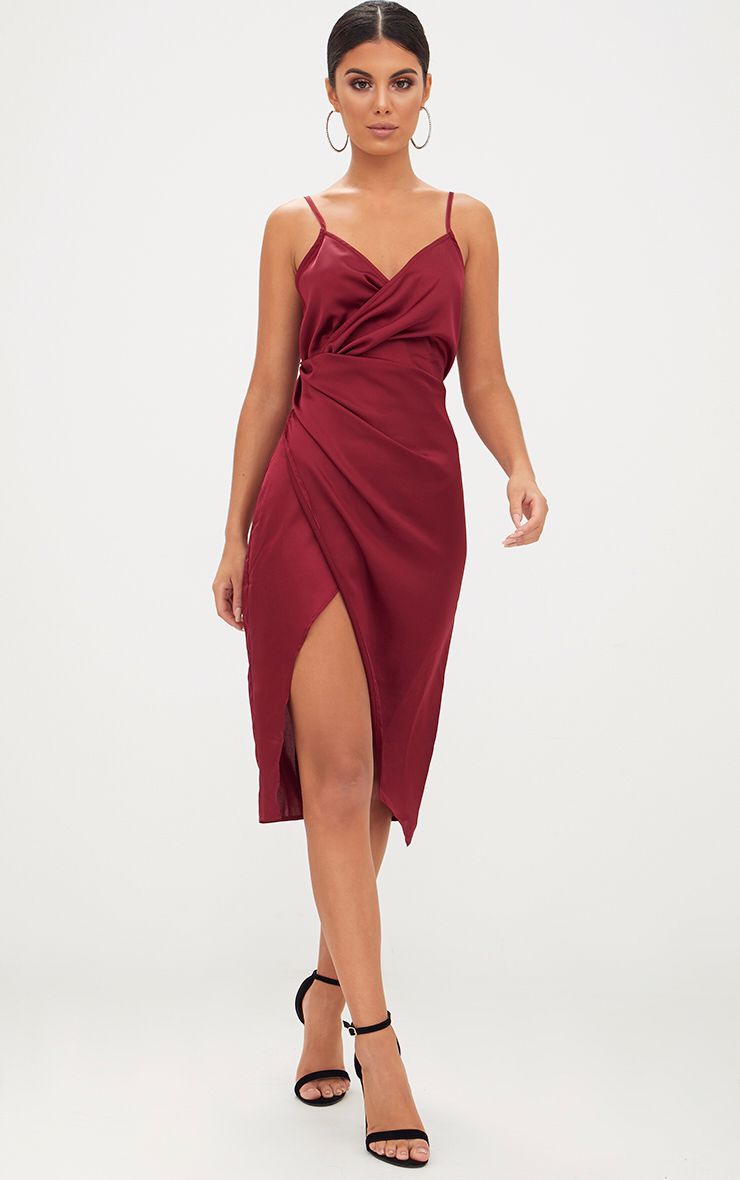 burgundy corduroy dress girls Adley Soft Satin Maxi Dress Burgundy | Wedding Guest Dress | Maxi