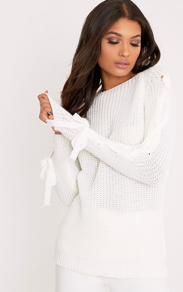 Nico Distressed Cream Oversized Jumper Dress Knitwear