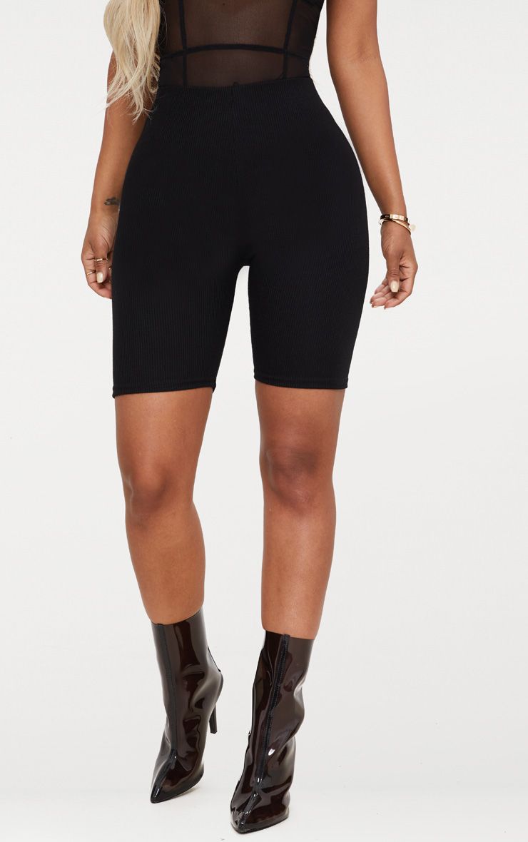 Shape Black Ribbed Cycling Shorts Curve PrettyLittleThing