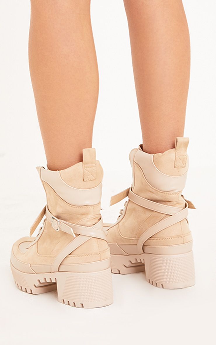 Karmel Beige Biker Boots Shoes PrettyLittleThing USA