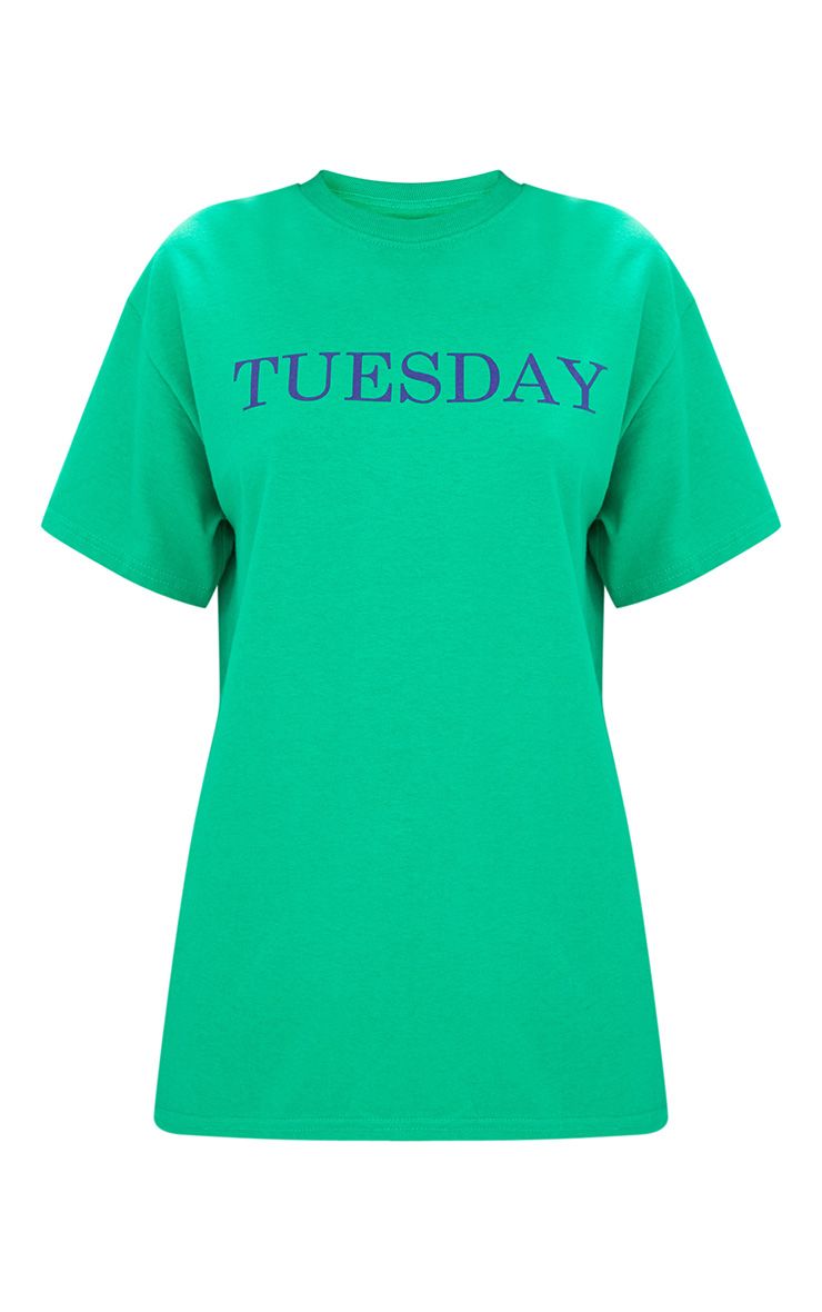 Green TUESDAY Slogan T Shirt. Tops PrettyLittleThing