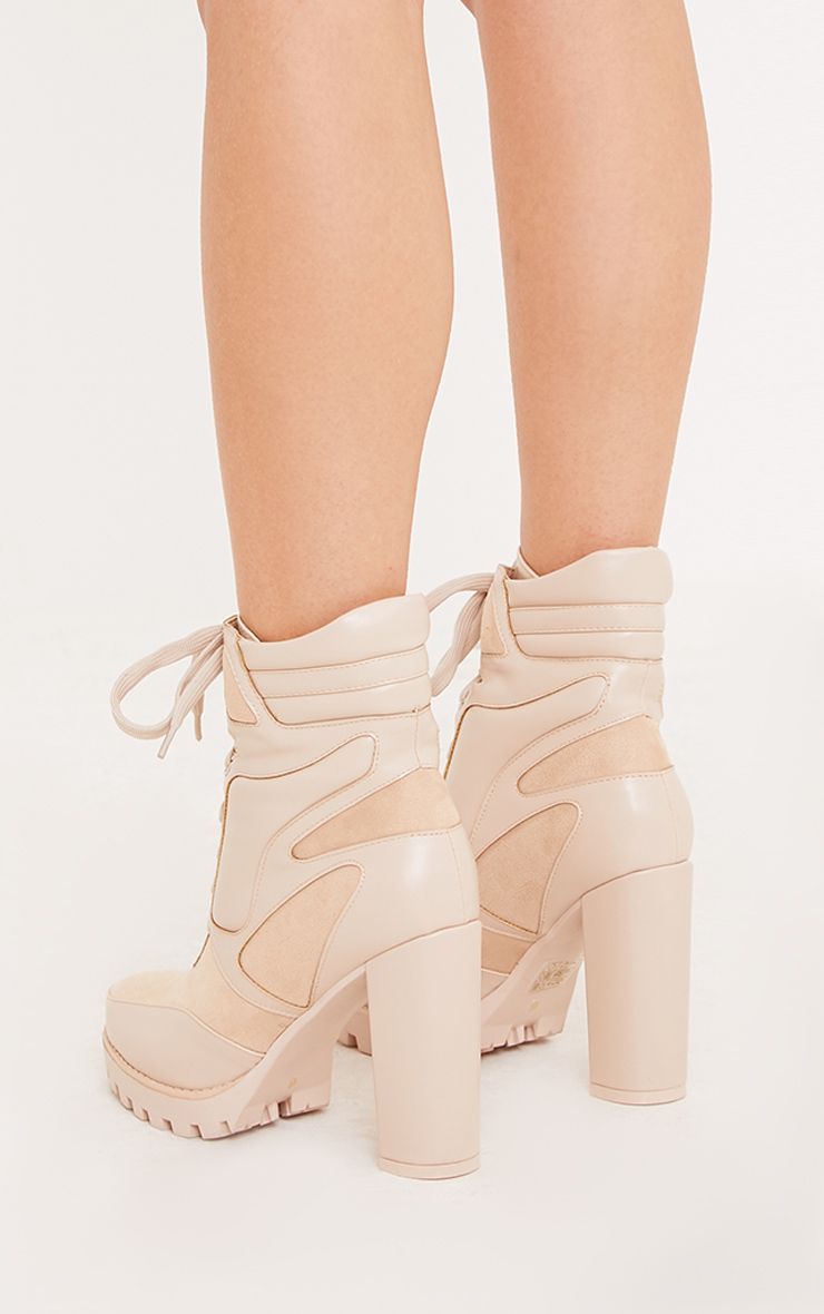 Melora Beige Heeled Biker Boots Shoes PrettyLittleThing