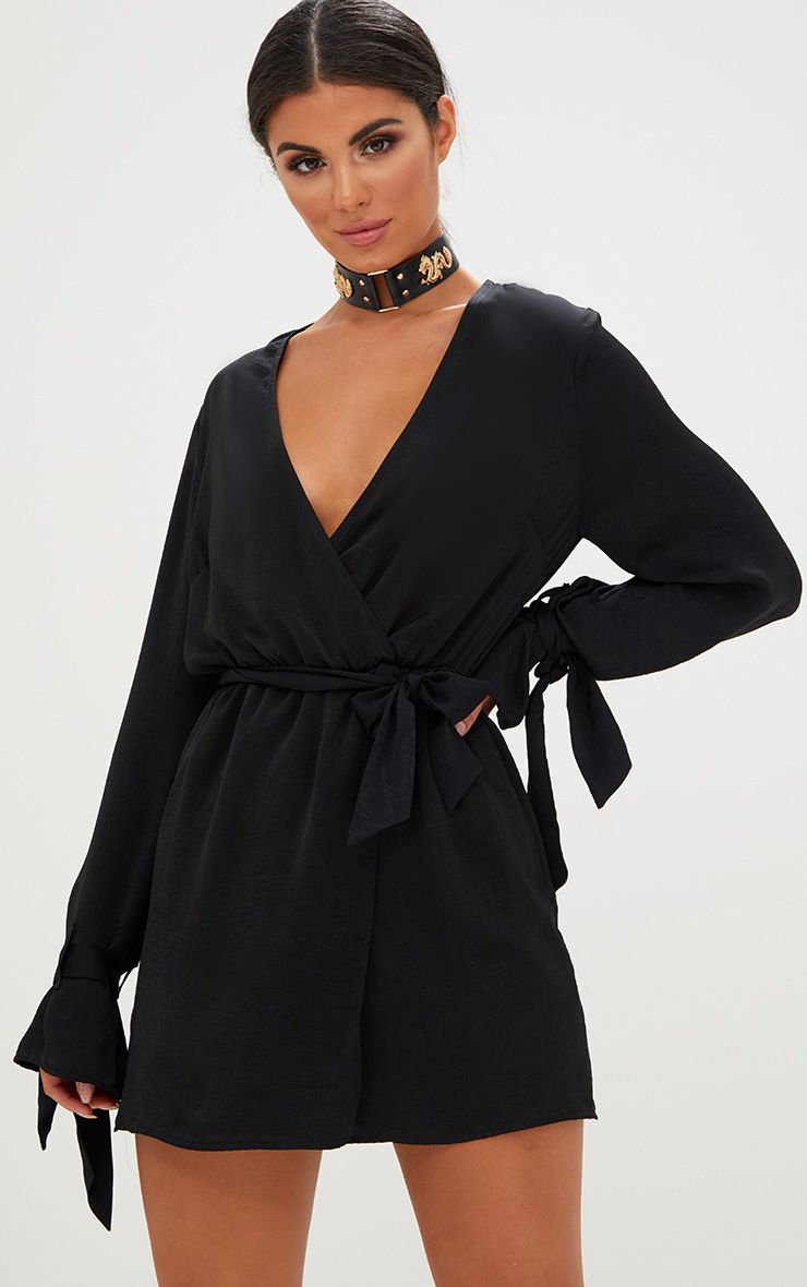 Navy Cut Out Stripe Tie-up at Cuffs Mini Dress