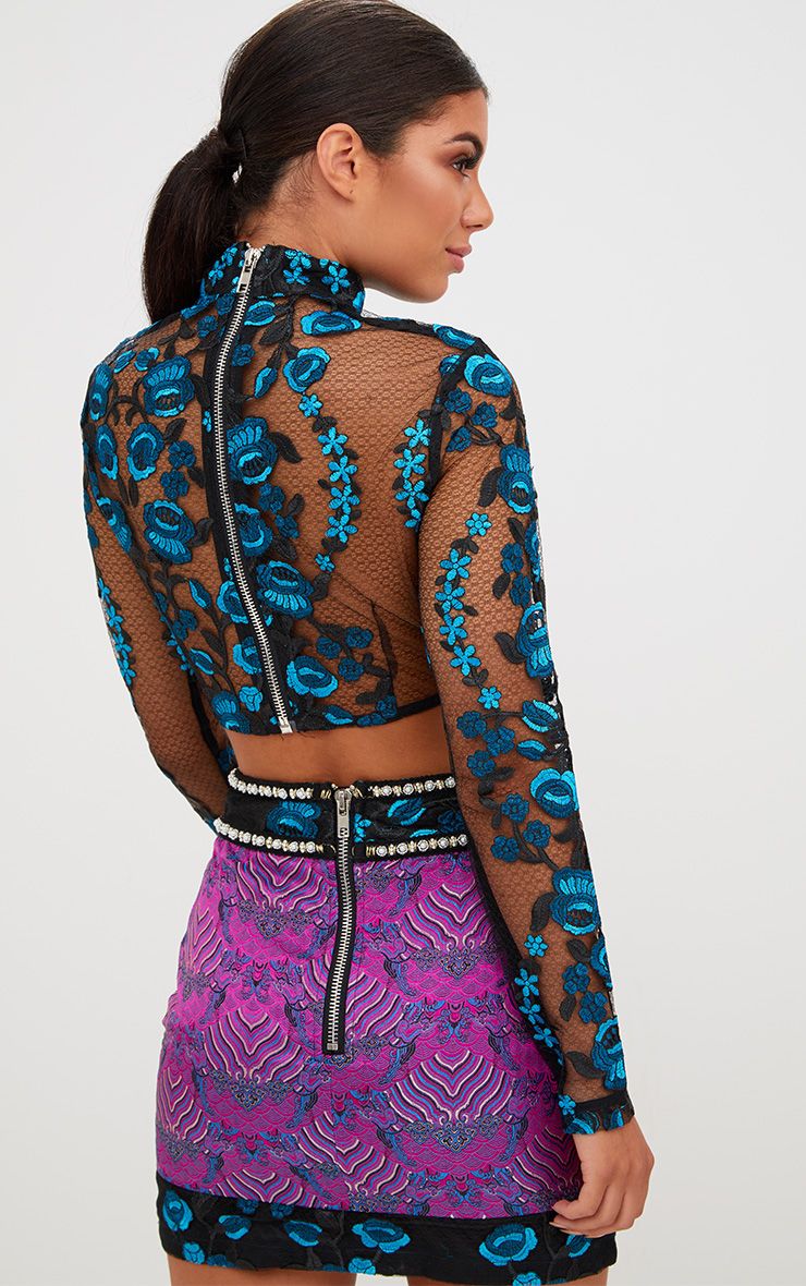 Premium Black Embroidered Jacquard Crop Top. Premium PrettyLittleThing