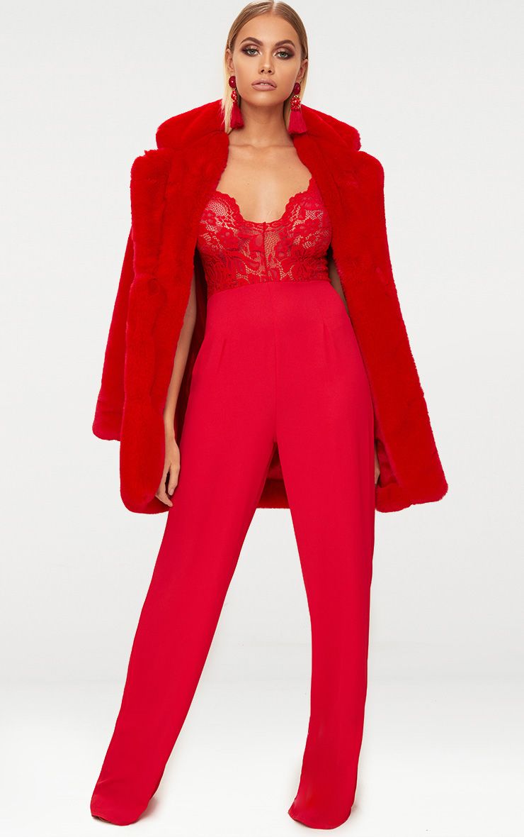 prettylittlething red jumpsuit