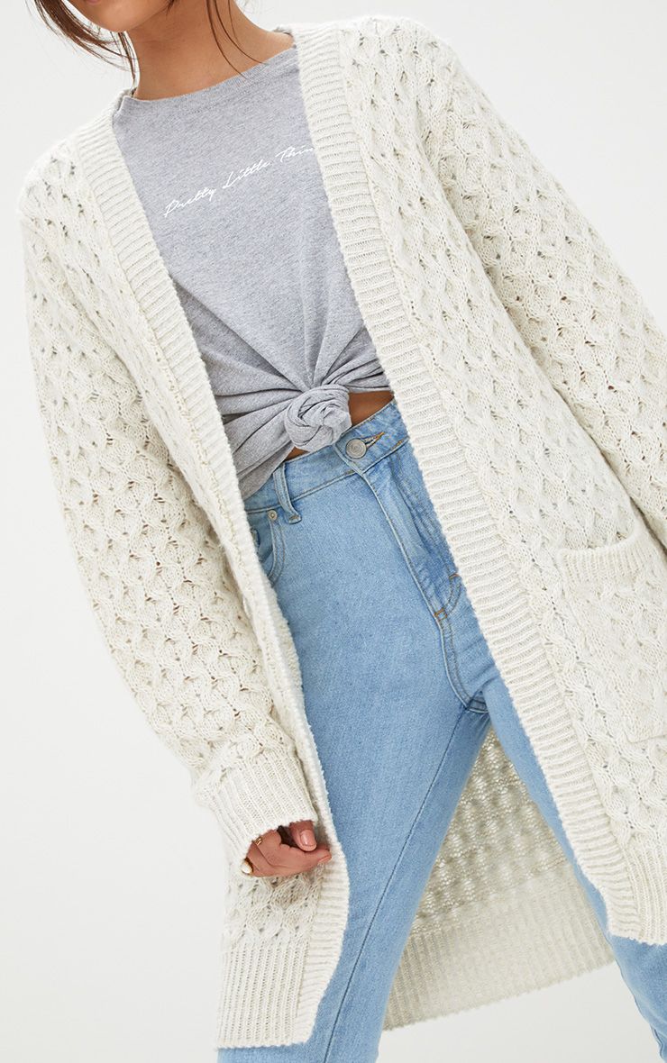 Stone Chunky Knit Edge to Edge Cardigan. Knitwear PrettyLittleThing USA