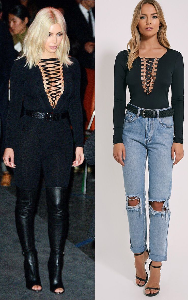 black deep plunge cross back lace body by body