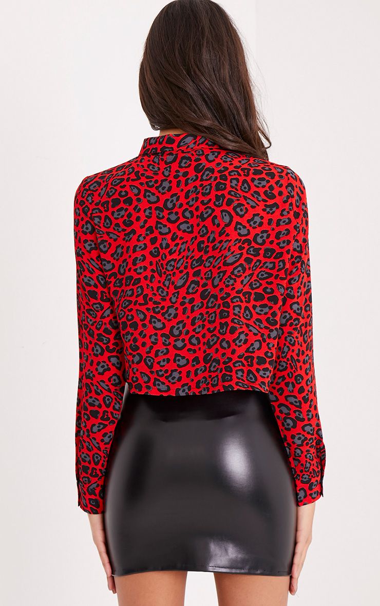 Harley Red Animal Print Woven Cropped Blouse Tops PrettyLittleThing