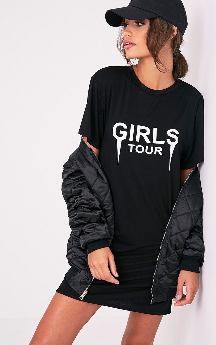Girls Tour Black Slogan T-Shirt Dress - Dresses ...