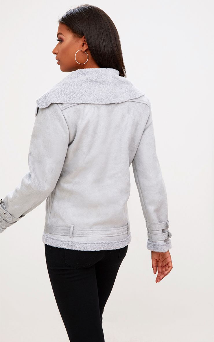 Emilia Grey Faux Suede Aviator Jacket Coats & Jackets