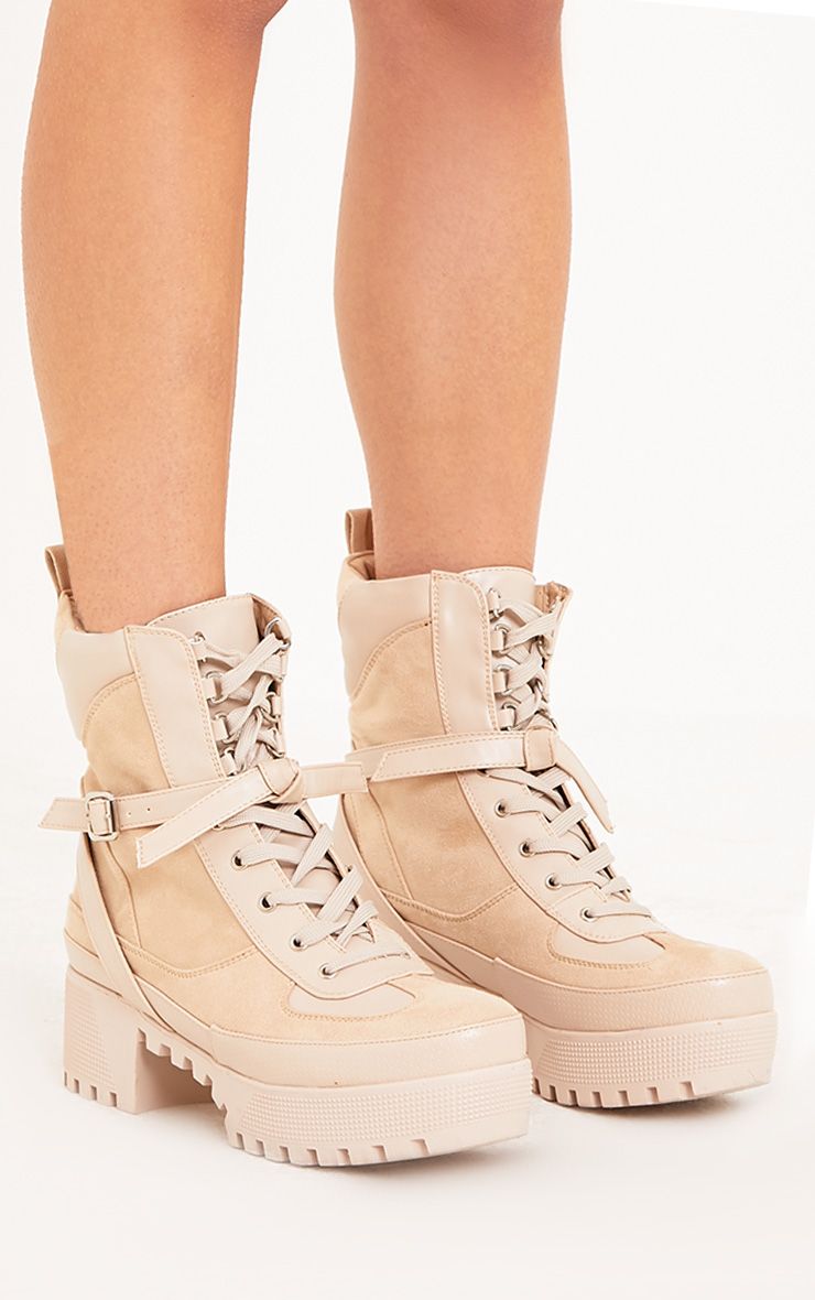 Karmel Beige Biker Boots Shoes PrettyLittleThing USA
