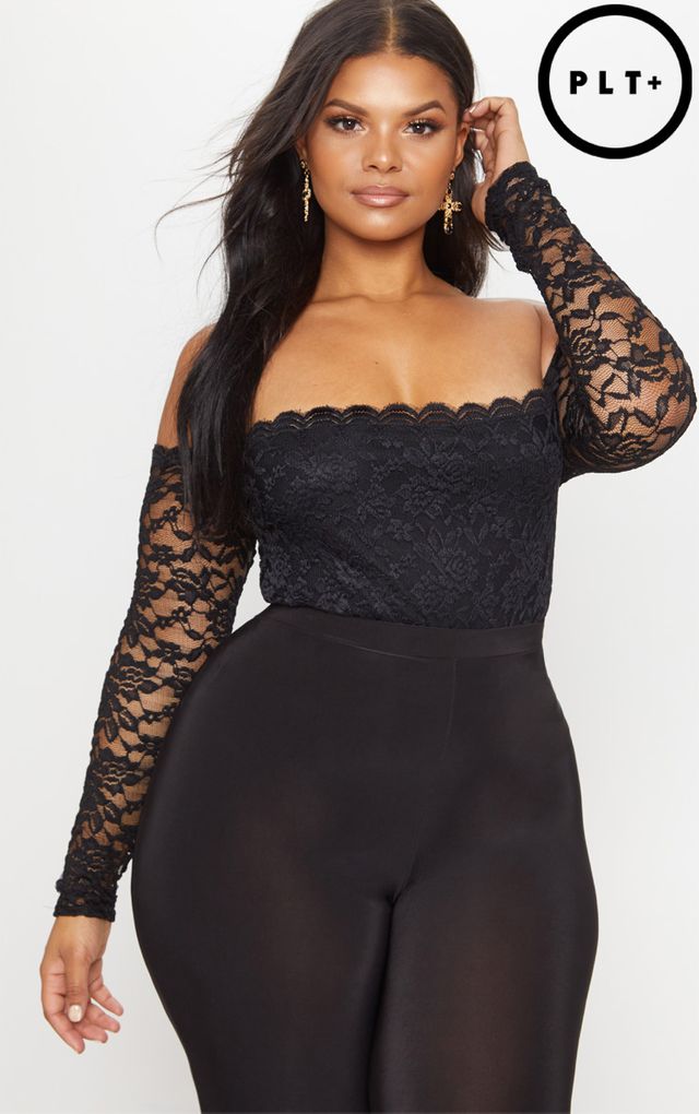 Black plunge delicate daisy lace body vanity