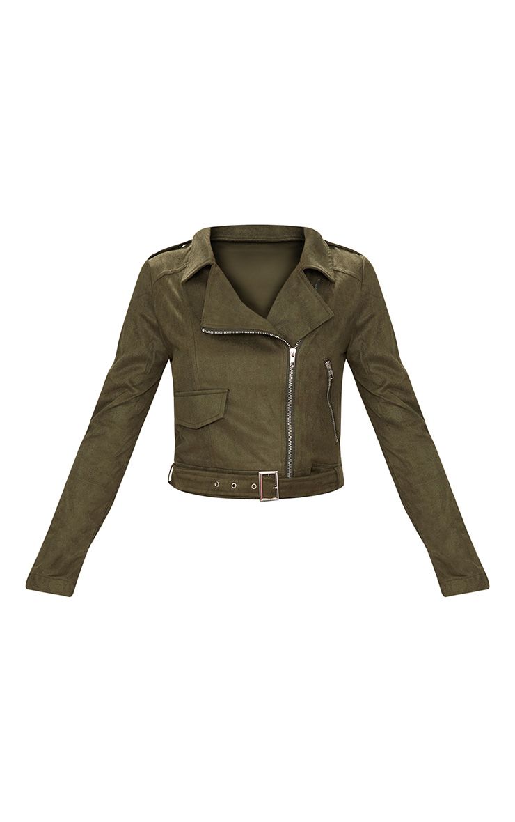 Niki Khaki Faux Suede Biker Jacket Coats & Jackets