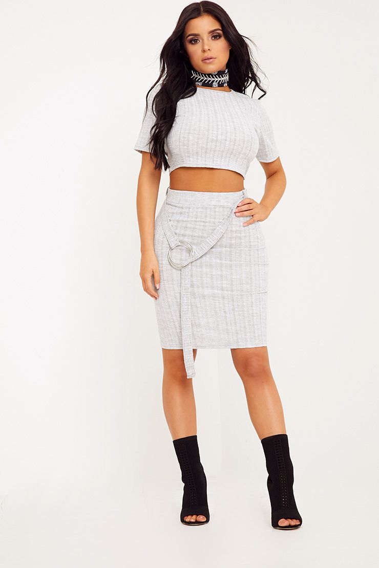 Shape Callee Grey Ribbed ORing Mini Skirt PLT Shape