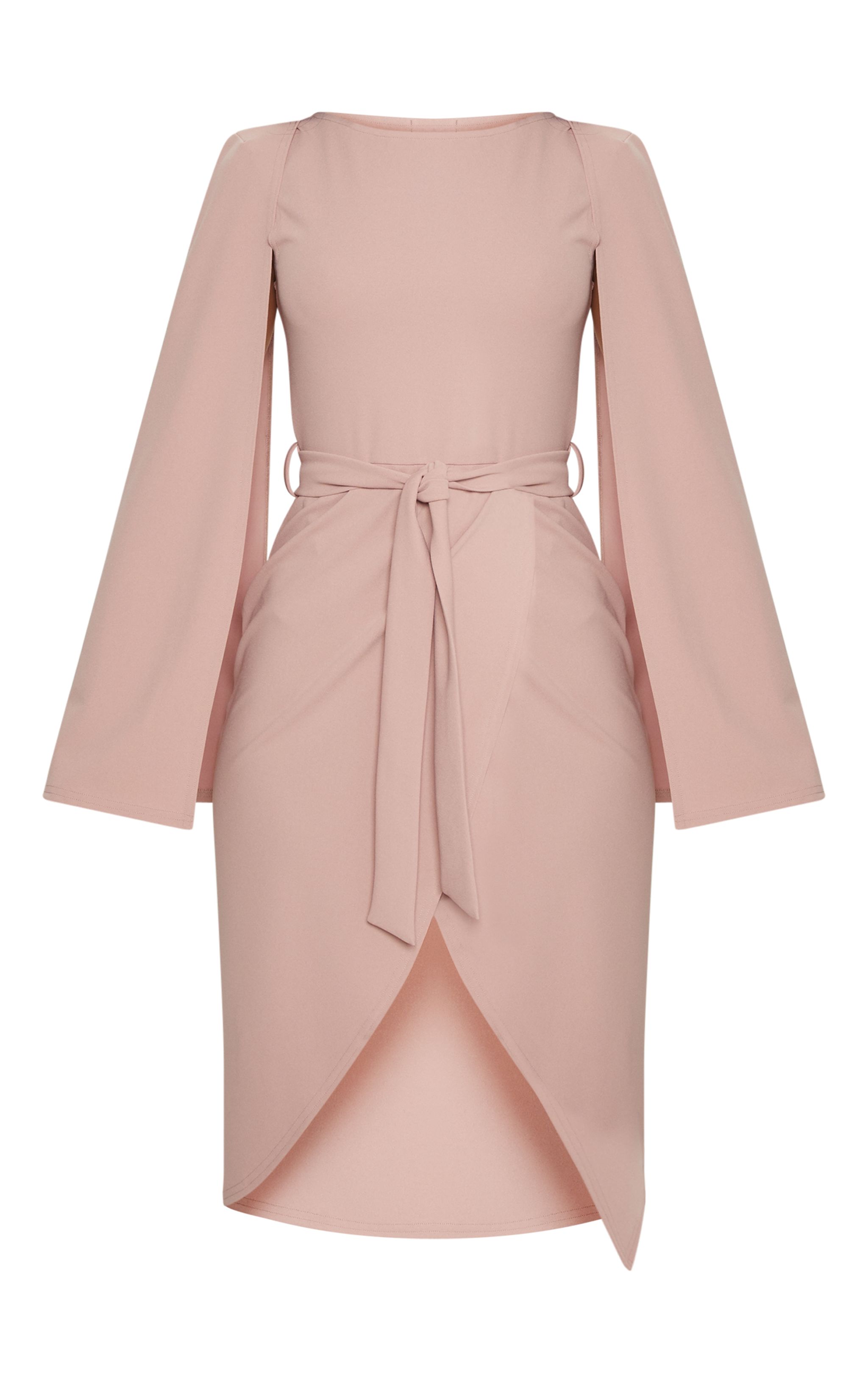 dusty pink cape style wrap midi dress